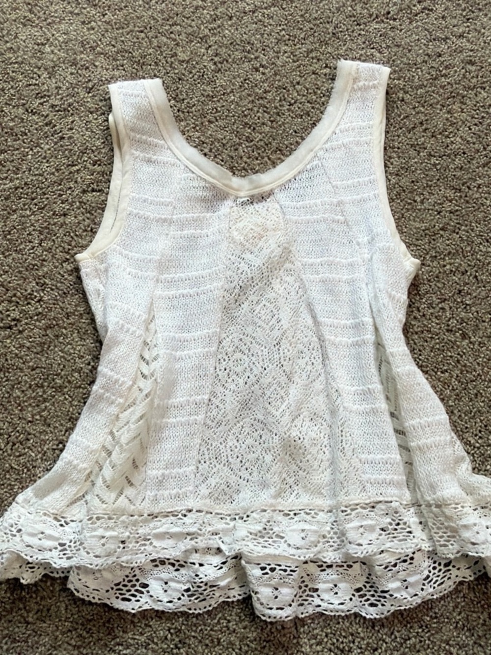 Anthropology Meadow Rue Women’s White Crochet Tank Top - Lace Hem